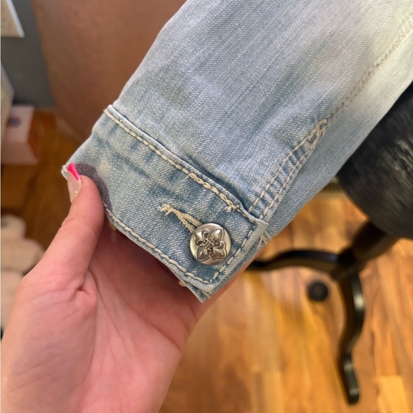 Miss Me Light Blue Denim Jacket with Lace and Studs - Picture 6 of 7